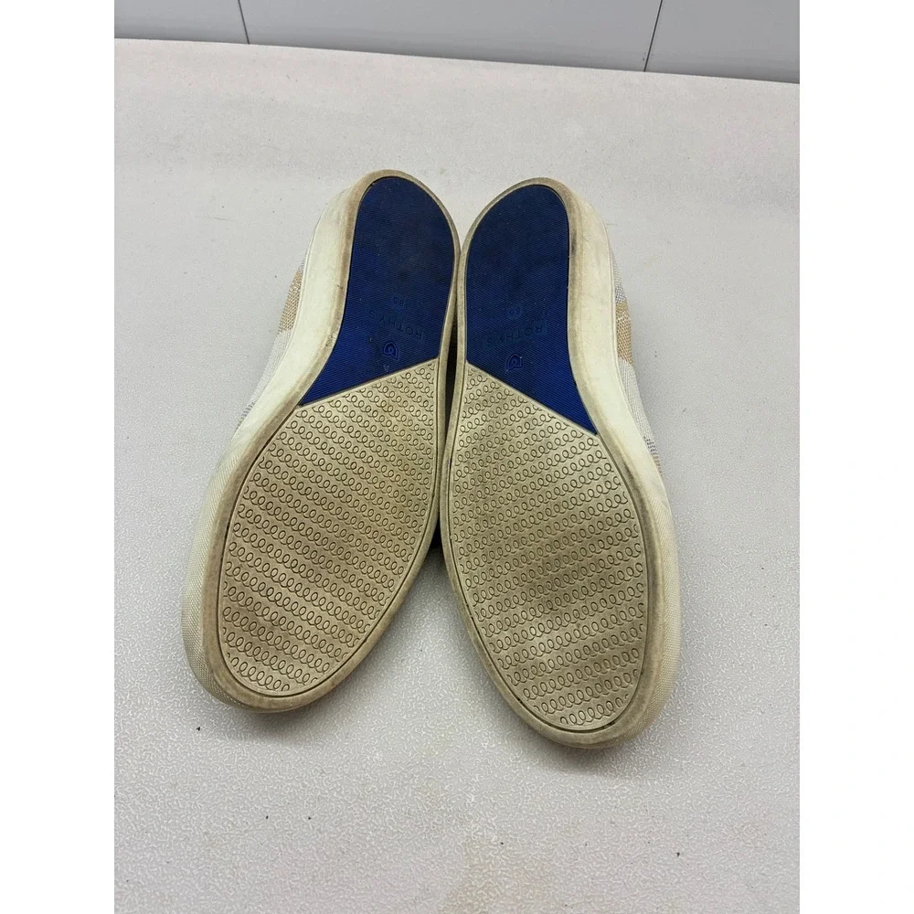 Rothys The Sneaker Womens 8.5 Sand White Striped Knit Slip On Flat Shoes